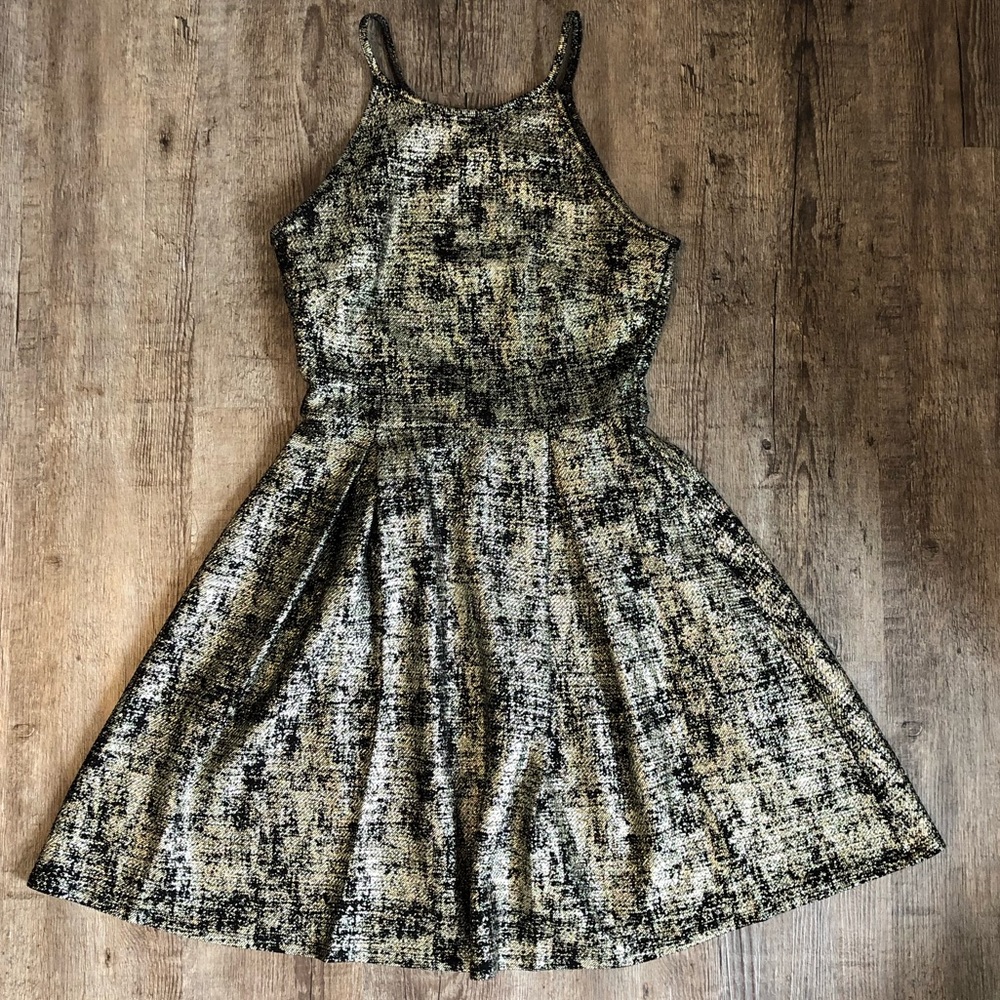 Gold Foil Mini Dress with Circle Skirt